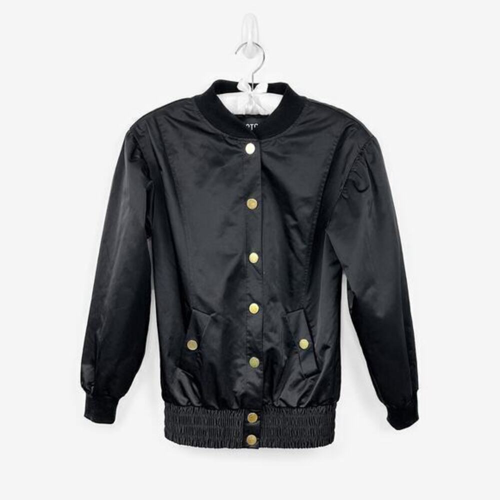 Victoria's Secret Sport Satin Bomber Jacket Size XS Black Athleisure Casual Edgy